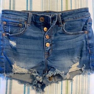 American eagle super stretch cut-offs.  Distressed